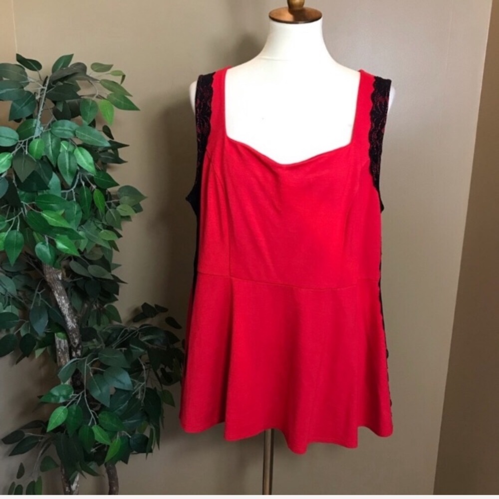 Torrid Red Sleeveless Blouse Black Lace